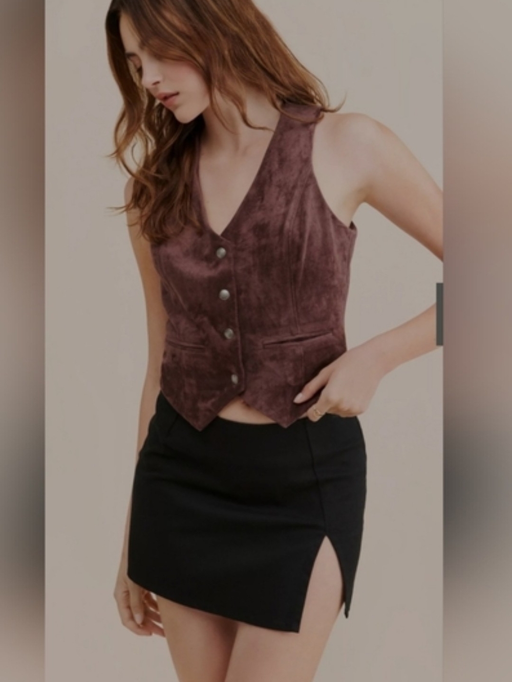 Blank NYC Brown Faux Suede Button-Front Vest Size S
